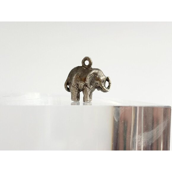 Silver Toned Carved Lucky Elephant Teeny Tiny Figural Vintage Pendant | Charm - Picture 2 of 9